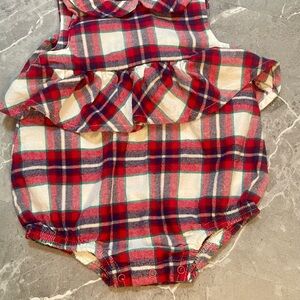 Kids Plaid Ruffle Romper - Red White Blue Plaid